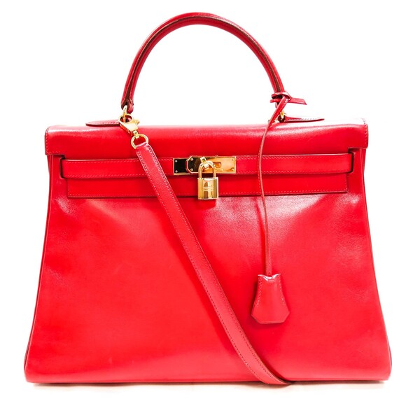 Hermes Shoulder Bag Kelly 35 Reds Box #181617H58B - Picture 1 of 15